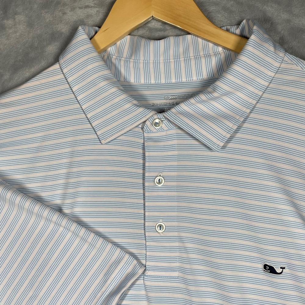 Vineyard Vines Men 3X On-The-Go Sankaty Polo Shirt Blue Pink Striped Performance
